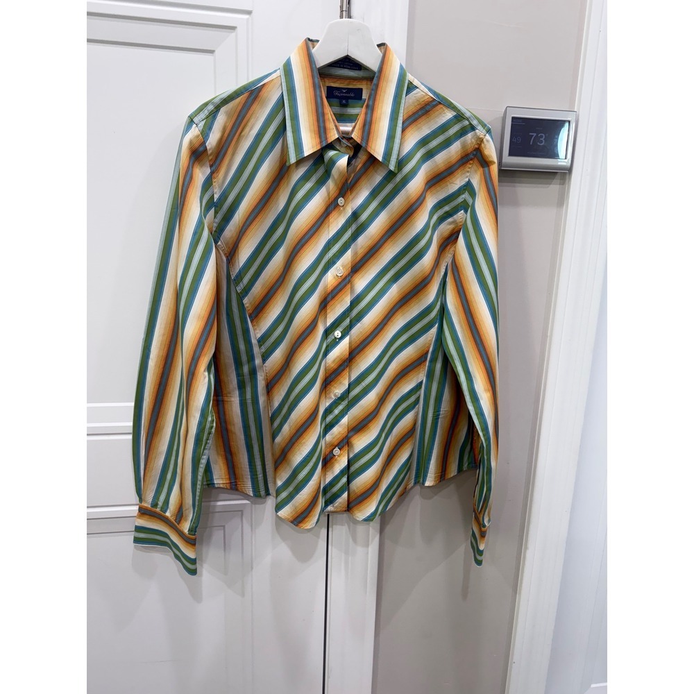 Faconnable Women's XL Striped Button Down Shirt Multi Color Cotton Long Sleeve